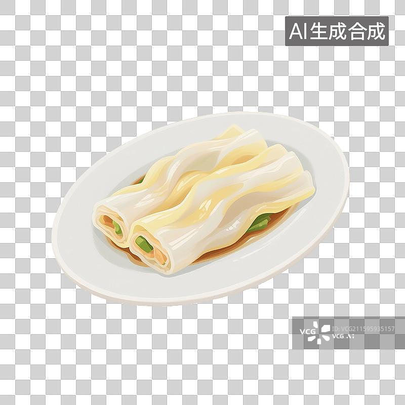 【AI数字艺术】中国风手绘插画，广式早茶茶点，肠粉，卷筒粉，早餐，早茶，美食食品，免抠元素图片素材