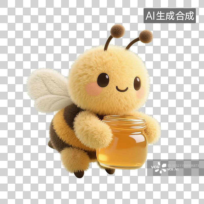 【AI数字艺术】3D渲染，可爱的卡通蜜蜂和蜂蜜，蜂王浆，美味，食品，春天，夏天，昆虫免抠元素图片素材