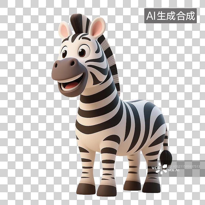 【AI数字艺术】3D渲染，卡通斑马，一只斑马，免抠元素图片素材