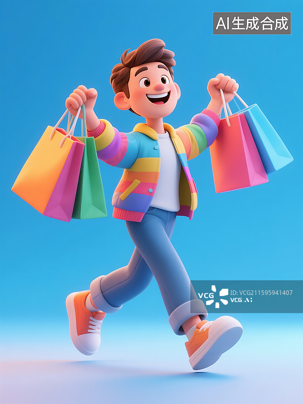 【AI数字艺术】3D三维立体C4D男性男人狂欢购物节图片素材