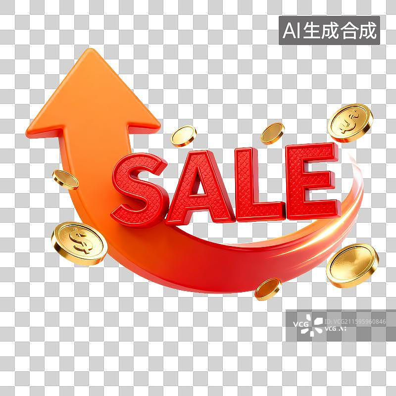 【AI数字艺术】红金立体SALE促销金币图片素材