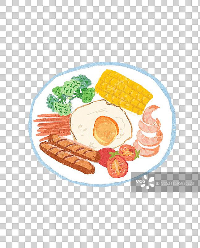 玉米鸡蛋香肠西蓝花虾仁减脂餐膳食图片素材