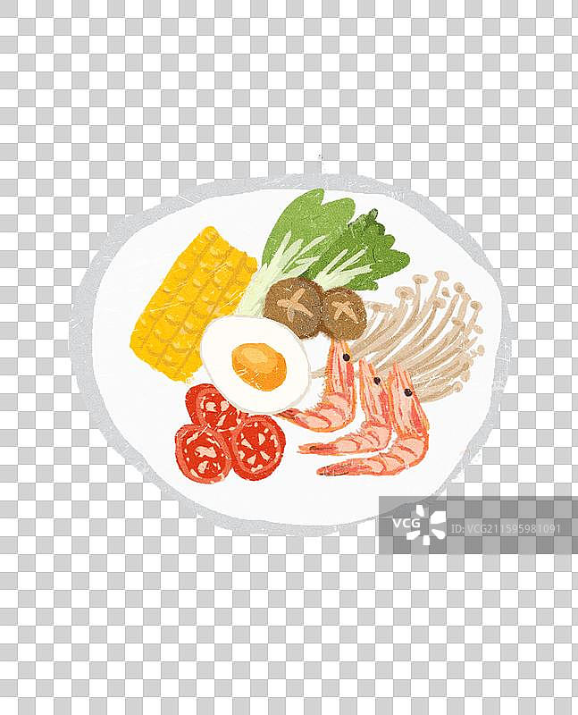 玉米蔬菜青菜金针菇鸡蛋虾仁图片素材