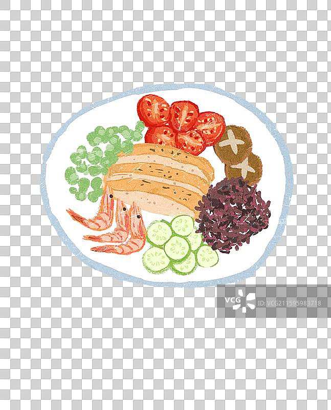 鸡排虾肉黄瓜紫米西红柿图片素材