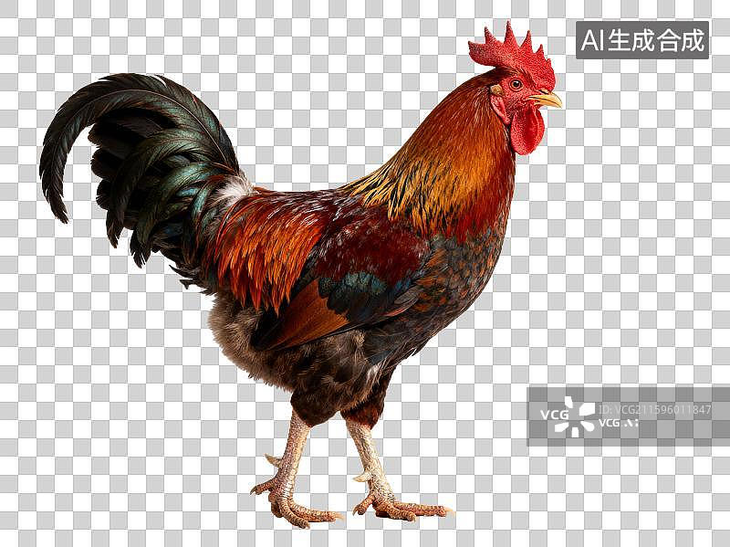 【AI数字艺术】色彩斑斓的公鸡站立形象图片素材