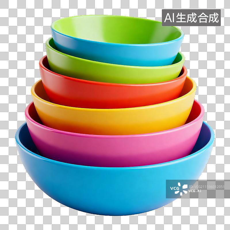 【AI数字艺术】色彩鲜艳的厨房用塑料碗堆叠图片素材