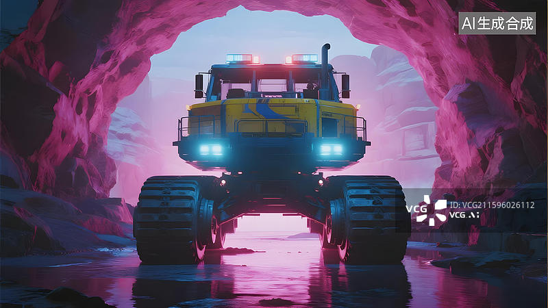 【AI数字艺术】巨型工程车穿越洞穴图片素材