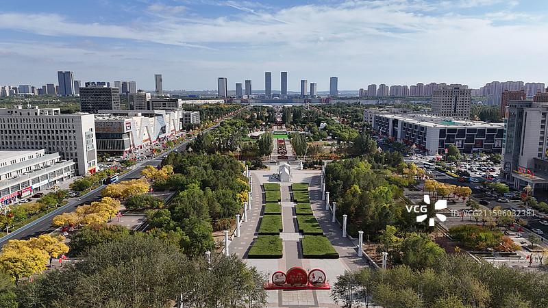 鄂尔多斯政府广场航拍图片素材