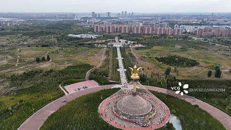 鄂尔多斯伊克敖包航拍图片素材