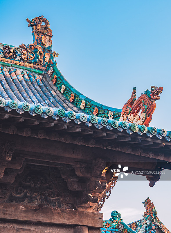 山西晋中太古净信寺屋顶装饰图片素材