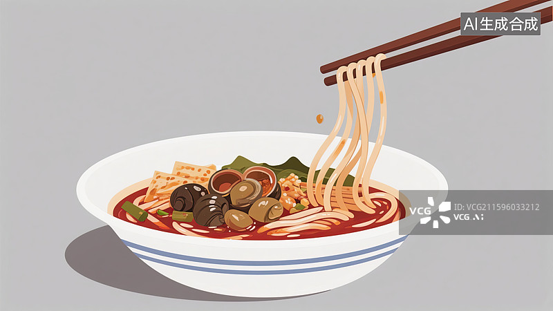 【AI数字艺术】螺蛳粉，美食，筷子，健康食物，白色背景图片素材