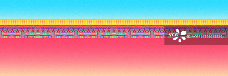 故宫博物院紫禁城红墙黄瓦琉璃瓦榫卯结构古代建筑新国风国潮风彩色弥散渐变简约高级感ins风超长横图背景图片素材