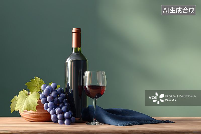 【AI数字艺术】放在桌面上的红葡萄酒广告展示特写图片素材