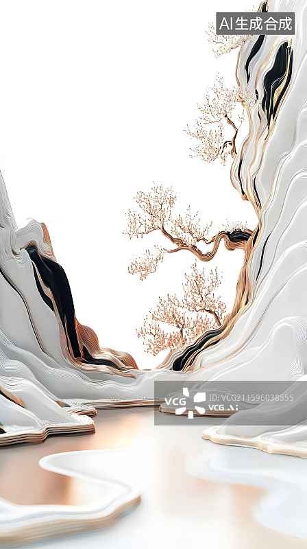 【AI数字艺术】白岩金纹山水图图片素材
