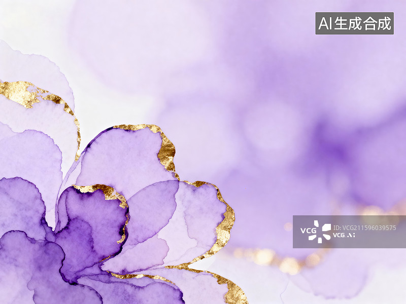 【AI数字艺术】轻奢紫金艺术花卉金箔创意渲染装饰画图片素材