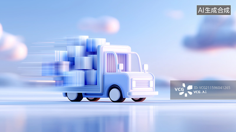 【AI数字艺术】电商快递物流主题背景——卡通货车运送货物图片素材
