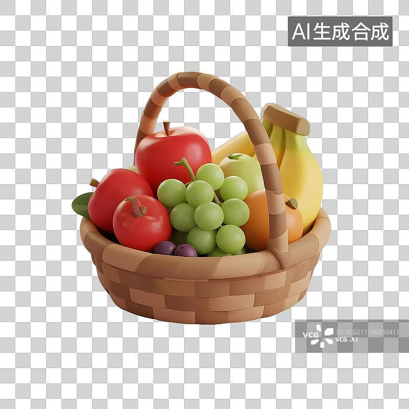 【AI数字艺术】野餐水果篮3D场景图片素材