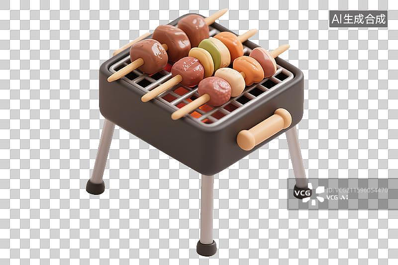【AI数字艺术】户外露营烧烤架烤肉美食牛肉串羊肉串3D三维立体可爱卡通创意超轻黏土手工橡皮泥儿童玩具模型网页弹窗素材图片素材