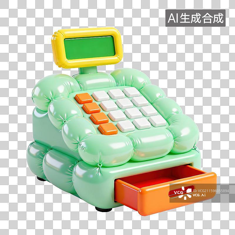 【AI数字艺术】3D三维膨胀气球风格收银机元素图片素材