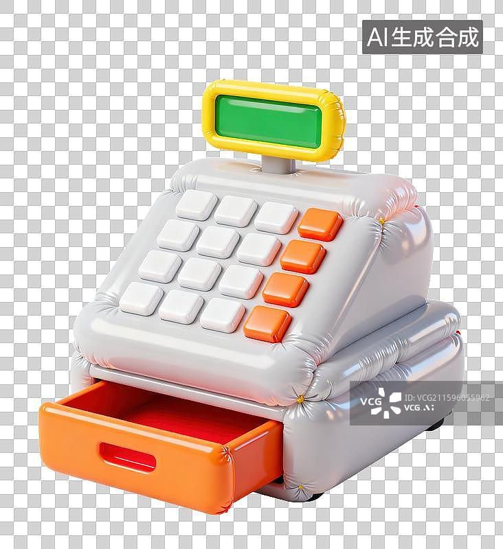 【AI数字艺术】3D三维膨胀气球风格收银机元素图片素材