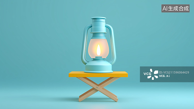 【AI数字艺术】3D复古马灯与折叠桌创意场景图片素材