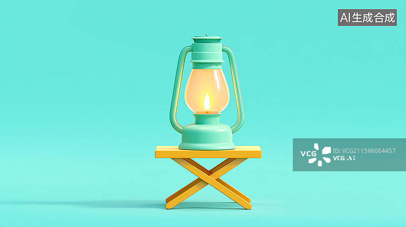【AI数字艺术】3D复古马灯与折叠桌创意场景图片素材