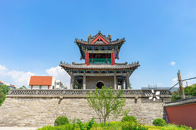 中国旅游景区拍摄主题，山东省济宁市任城区济宁市博物馆老馆崇觉寺的声远楼鼓楼，室内无人图像摄影图片素材