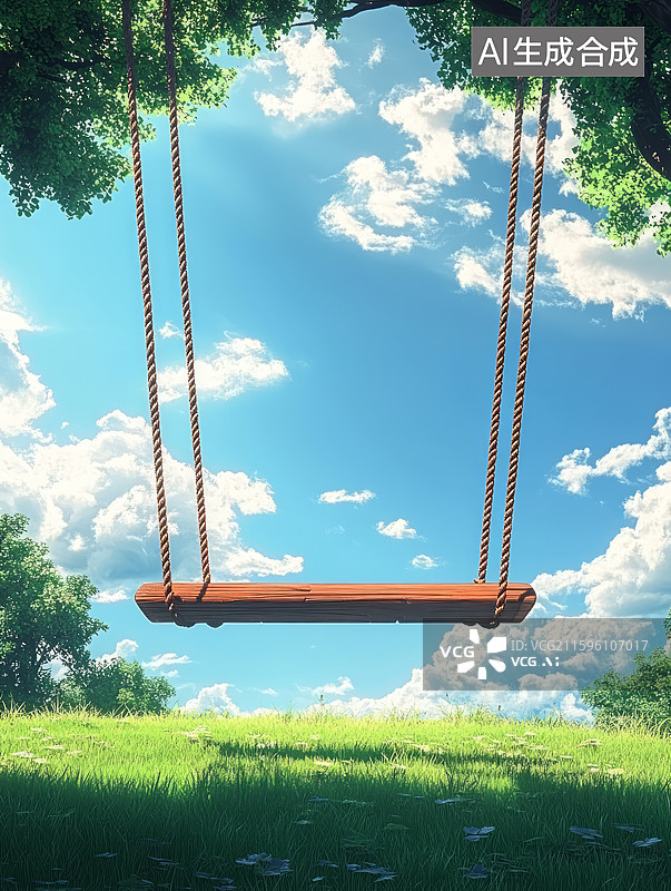 【AI数字艺术】户外公园草坪上的秋千图片素材