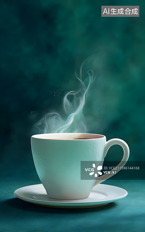 【AI数字艺术】绿色背景上放着一杯茶图片素材