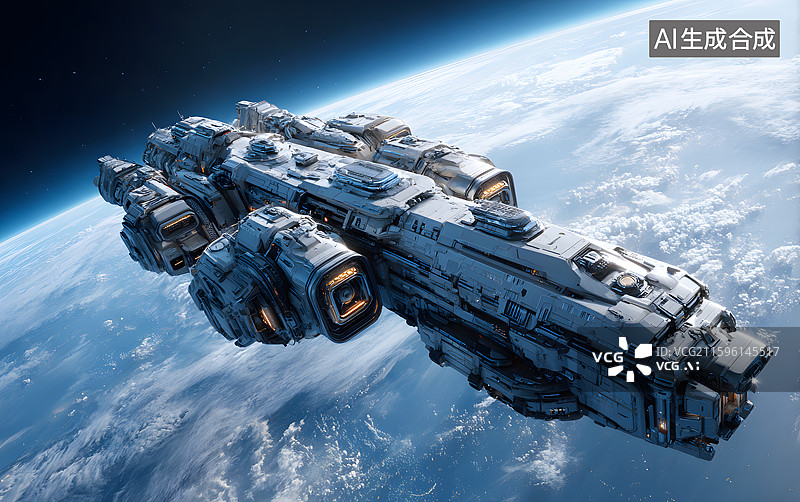 【AI数字艺术】宇宙中一架太空飞船图片素材
