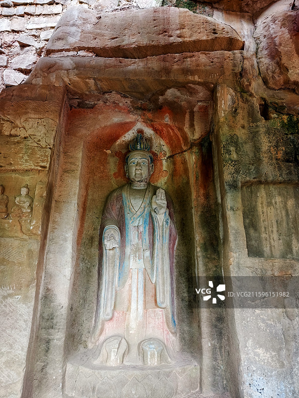四川剑阁鹤鸣山长生保命天尊造像（唐代）图片素材