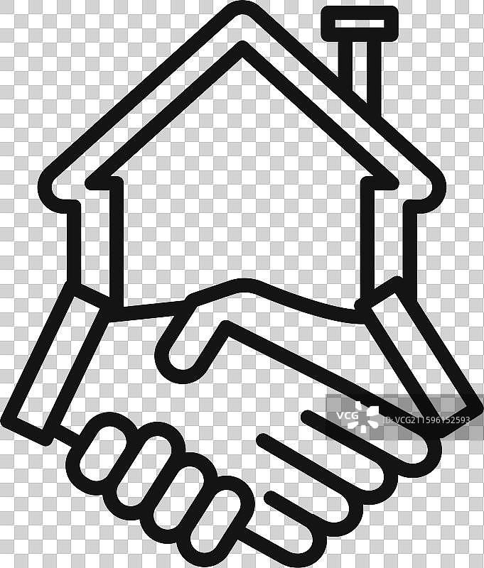 手部房屋交易图标黑色线条艺术图片素材