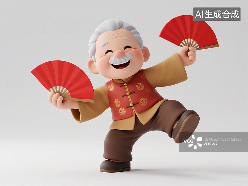 【AI数字艺术】拿着扇子跳舞的爷爷奶奶图片素材