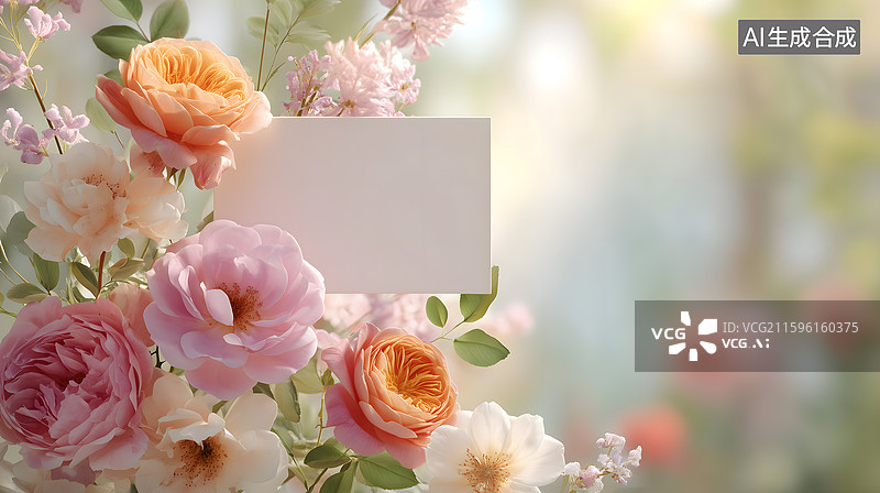 【AI数字艺术】花海间的蝶与空白信笺图片素材