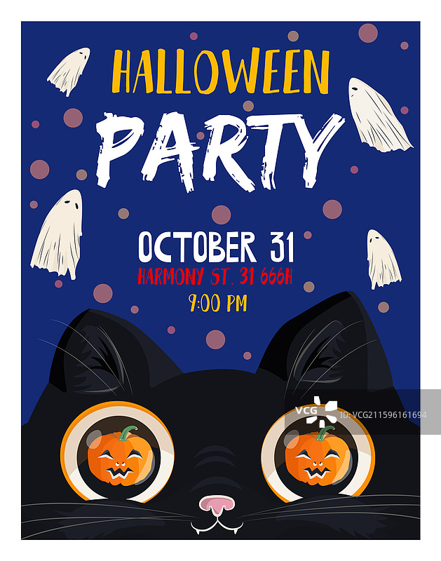 万圣节派对传单可爱的黑猫和南瓜图片素材