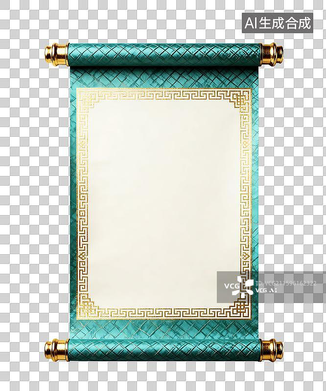 【AI数字艺术】国风复古展开的卷轴国画边框图片素材