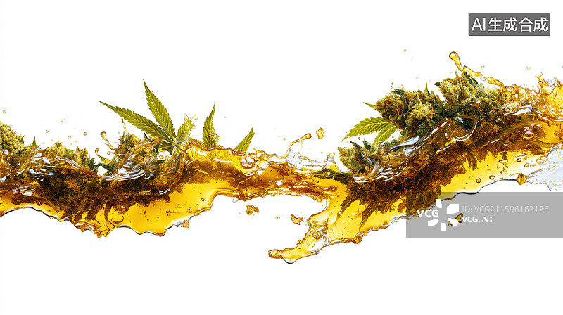 【AI数字艺术】大麻油与植物叶片流动图片素材