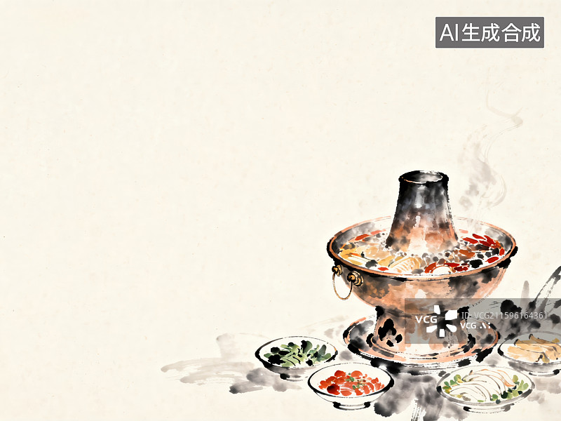 【AI数字艺术】传统中式火锅与多样食材图片素材