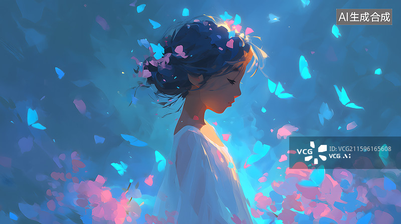 【AI数字艺术】花海中的白裙女孩图片素材