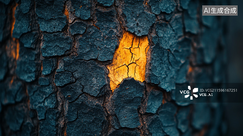【AI数字艺术】树皮裂缝中的温暖光芒图片素材