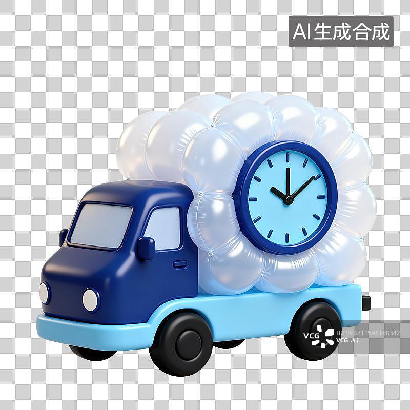 【AI数字艺术】3D三维膨胀气球风格物流配送卡车和时钟元素图片素材