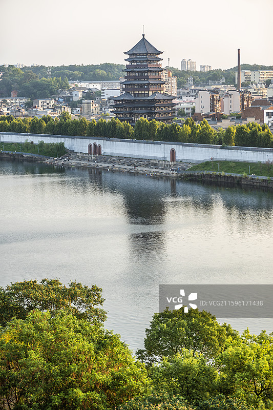 江西省景德镇市珠山区风景路昌南阁宝塔楼古建筑历史文化特色人文图片素材