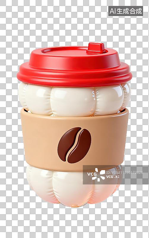 【AI数字艺术】3D三维膨胀气球风格咖啡杯饮料元素图片素材