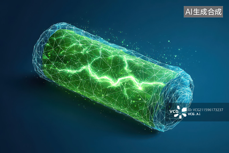 【AI数字艺术】绿色电池闪电图案深蓝科技能源图图片素材