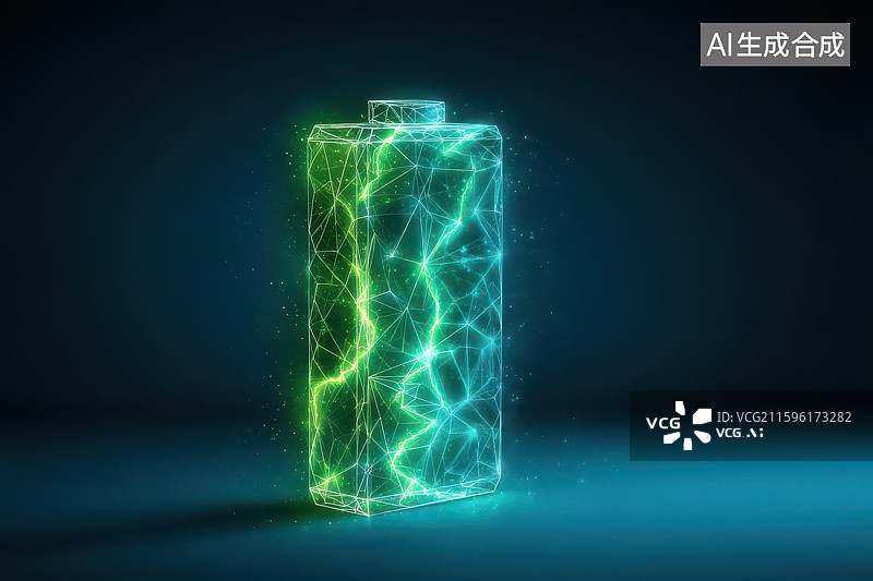 【AI数字艺术】绿色电池闪电图案深蓝科技能源图图片素材
