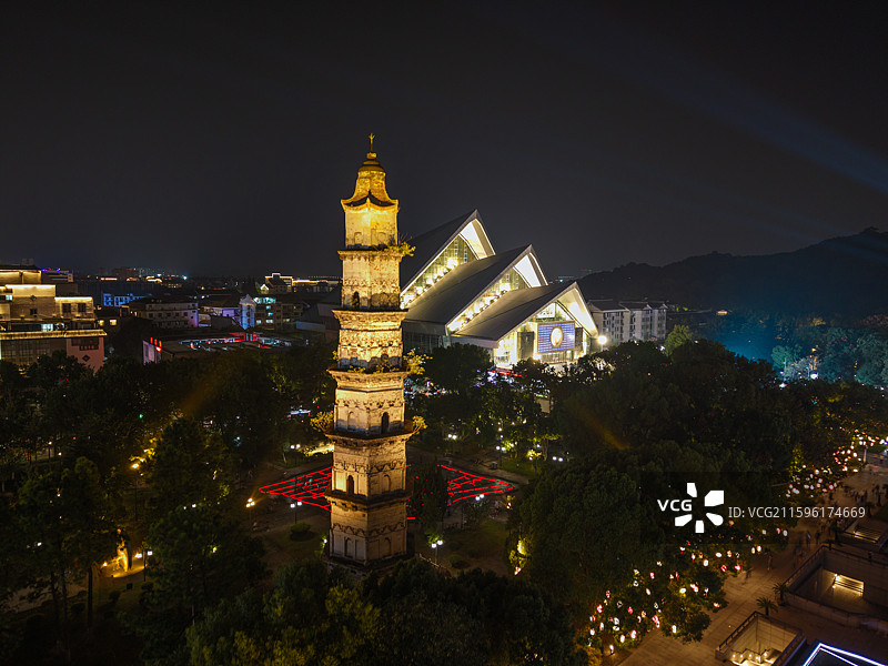 绍兴城市广场夜景航拍图片素材