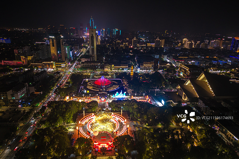 绍兴城市广场夜景航拍图片素材