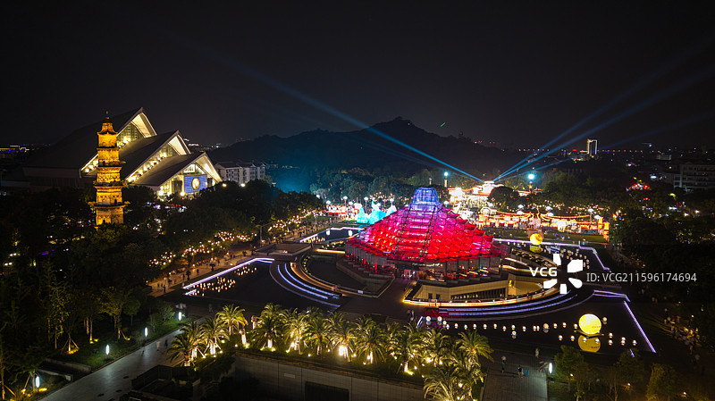 绍兴城市广场夜景航拍图片素材