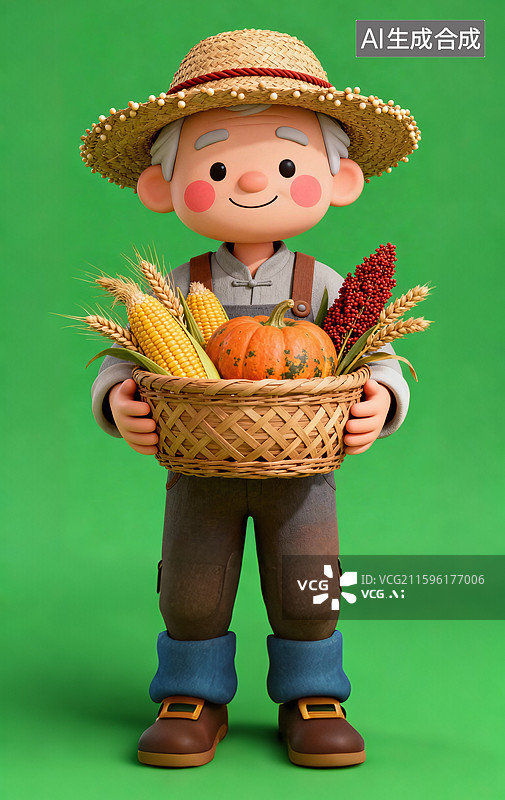 【AI数字艺术】农业丰收的农民伯伯，农产品大丰收图片素材