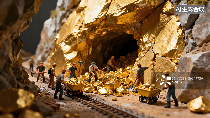 【AI数字艺术】挖金矿微缩场景图片素材